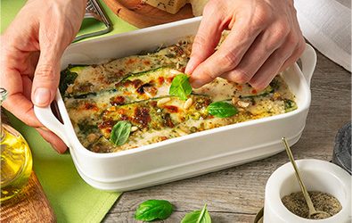 Lasagnette di zucchine con besciamella all’acqua e Grana Padano