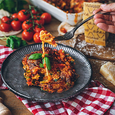Lasaña de verduras con crema de Grana Padano