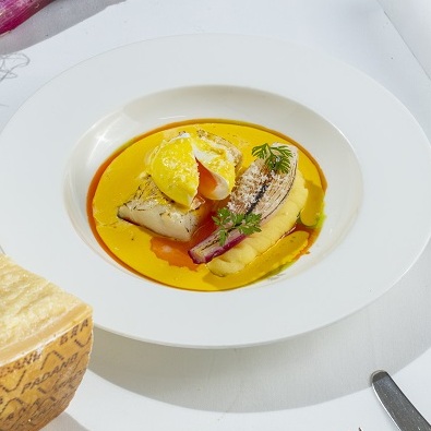 Slow cooked haddock, saffron and Grana Padano fondue