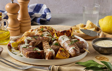 Grigliata mista di carne e verdure con crema al Grana Padano DOP